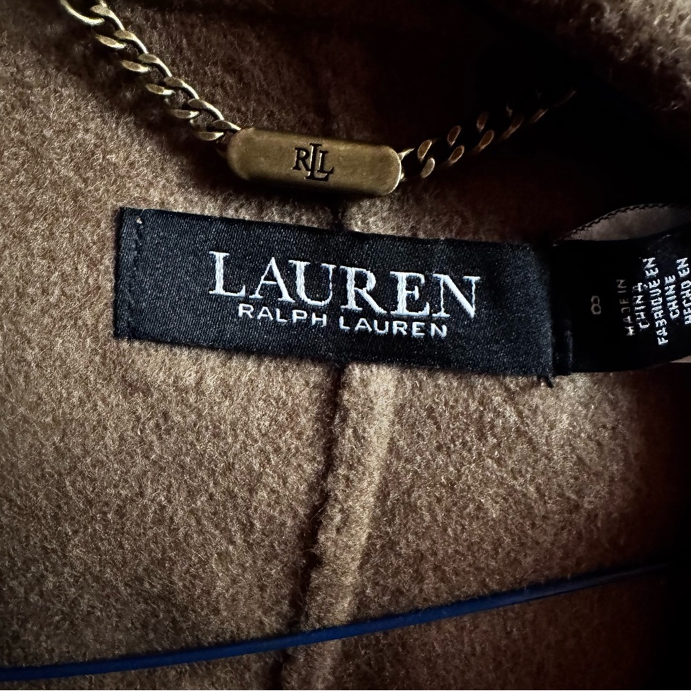 NWT Lauren Ralph Lauren Double-Faced Wool Wrap Coat Honey Tan Belted Size 16 - Picture 7 of 14